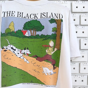 Vintage 90er Jahre Adventures Of Tintin T-Shirt Tin Tin The Black Island Herge Comics Cartoon Charaktere Merch Tee Size XL