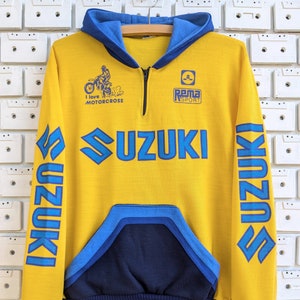 Vintage 80s Suzuki 1/4 Zip Hoodie Japan Motorcycle Racing Team Motorcross Biker Rema Sport Size S
