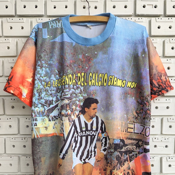 Vintage 90s Roberto Baggio Jersey Shirt Juventus FC Soccer Fan All Over Print Italian Football Bootleg Merch Tee Size L