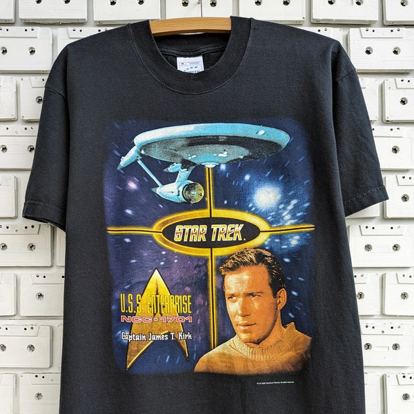 Vintage 2000 Star Trek T-Shirt USS Enterprise Captain Kirk Sci Fi Science Fiction TV Series Paramount Pictures Promo Merch Tee Size M