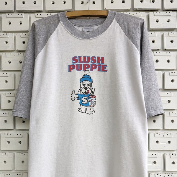 Vintage 90er Jahre Slush Puppie T-Shirt Chilly Dog Maskottchen Stanley Desantis 3/4 Ärmel Raglan T-Shirt Größe M