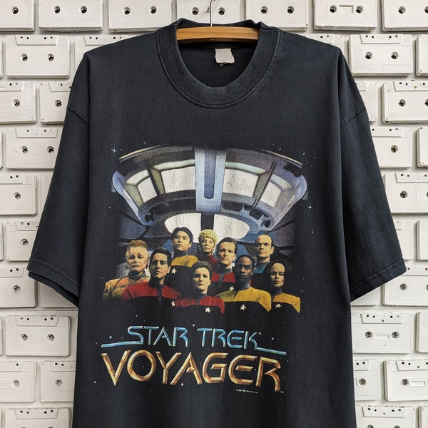 Vintage 1995 Star Trek Voyager T-Shirt Sci Fi Science Fiction TV Series Promo Merch Tee Size XL