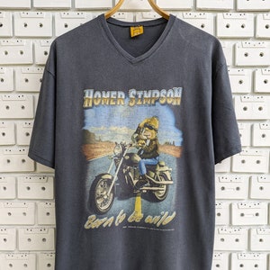 Vintage 2000 The Simpsons T-Shirt Homer Simpson Born To Be Wild Motorcyclist Biker Cartoon Merch Tee Size XL