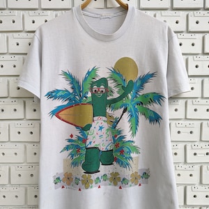 T-shirt Gumby vintage 1986 American Clay Animation Art Clokey Green Humanoid Cartoon Character Merch Tee Taglia L