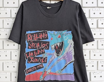 Vintage 1990 Rolling Stones T-Shirt Urban Jungle European Tour British Rock Band Merch Tee Size Long L