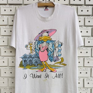 Vintage 1989 Rich Duck I Want It All T-Shirt Funny Cartoon Graphic Air Waves Inc Tee Size L