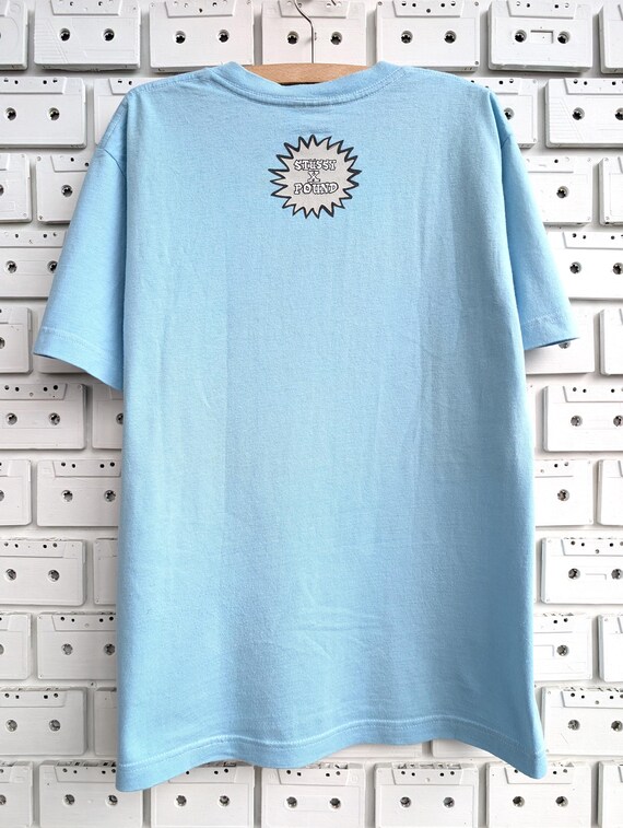 Vintage 00s Stussy Pound T-shirt Light Blue Y2K Streetwear Tee