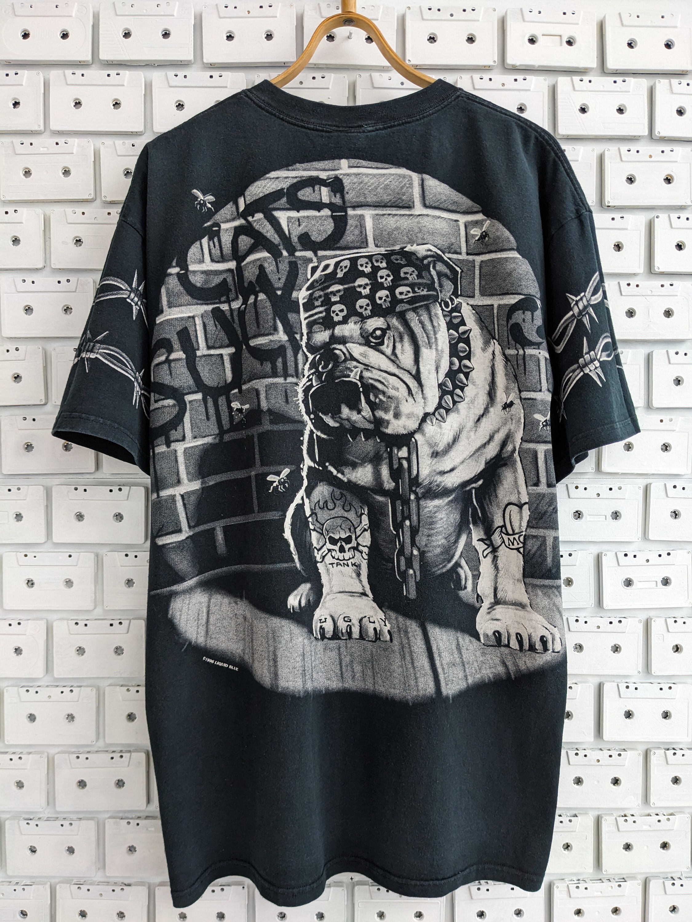 Vintage 00s Biker Bulldog Cats Sucks T-shirt Angry Dog Graphic 
