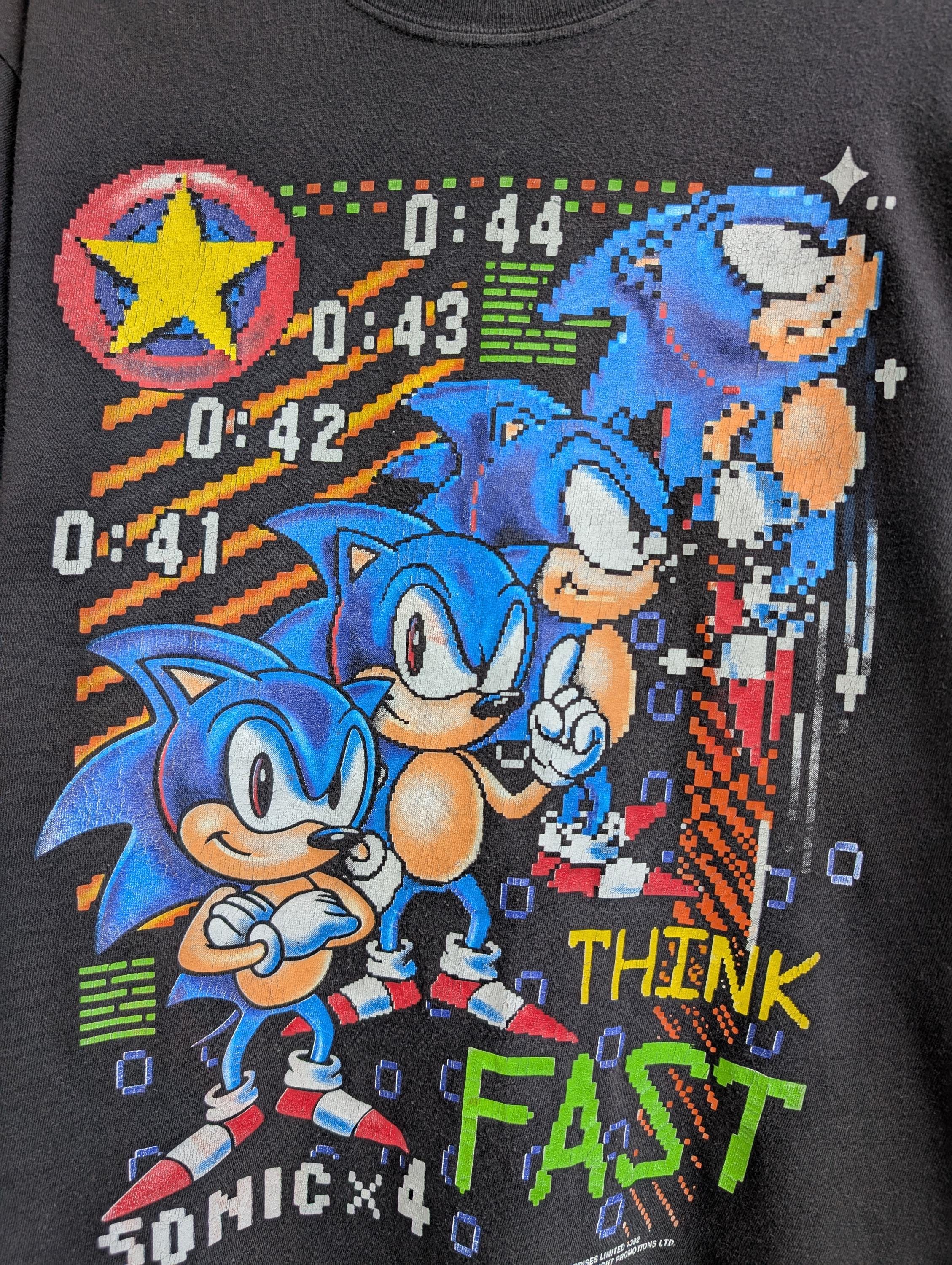 Vintage 1992 Sonic the Hedgehog T-shirt Think Fast Pixel Graphic 