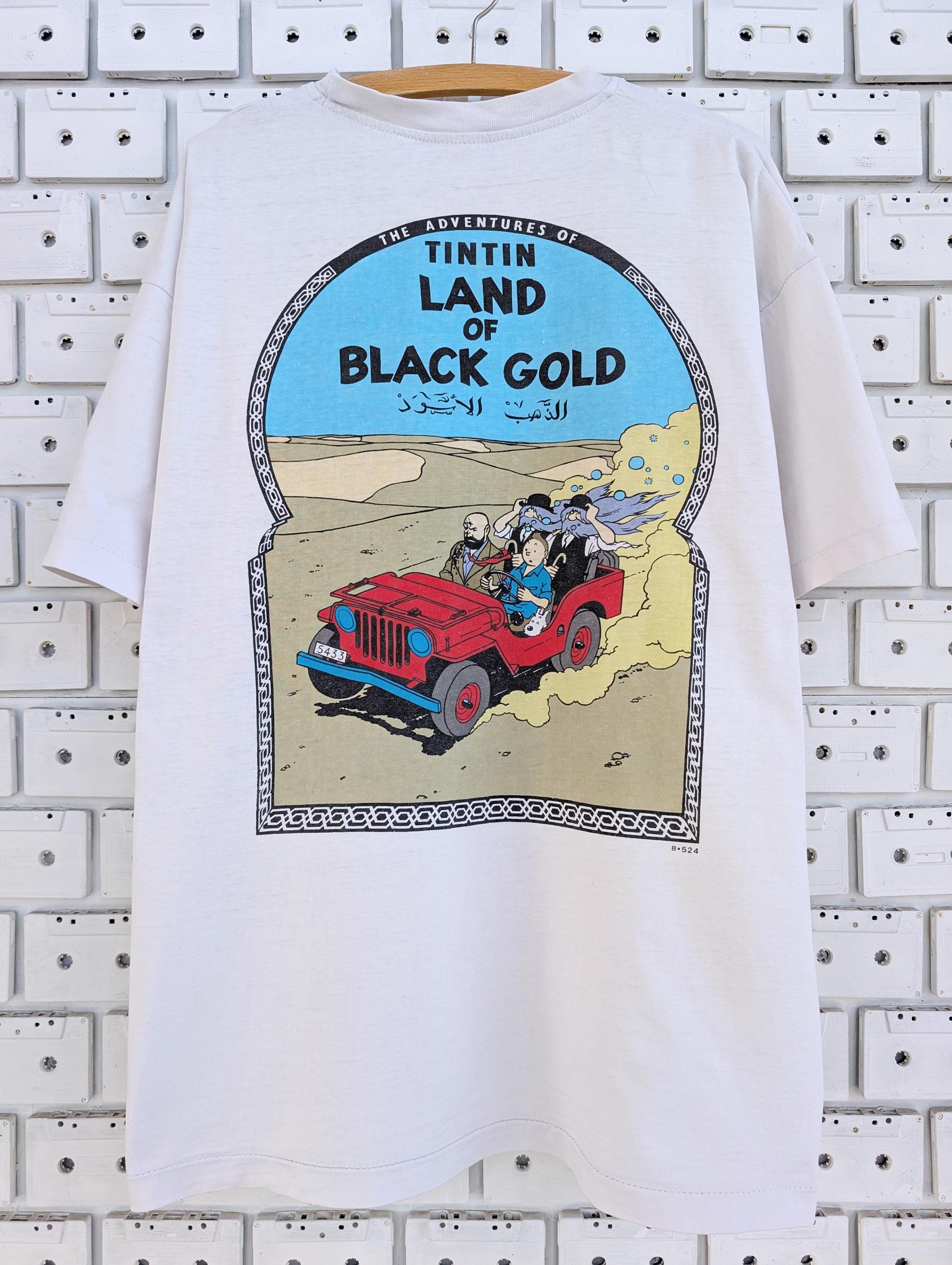 T-shirt Tintin Noir – 100% Coton, Taille L, Édition 2024, Design N/B Vintage