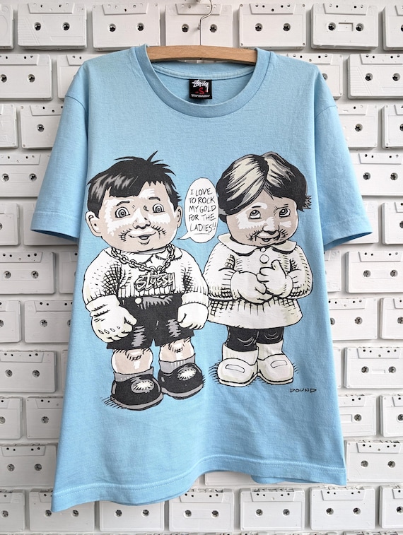 Vintage 00s Stussy Pound T-shirt Light Blue Y2K Streetwear Tee