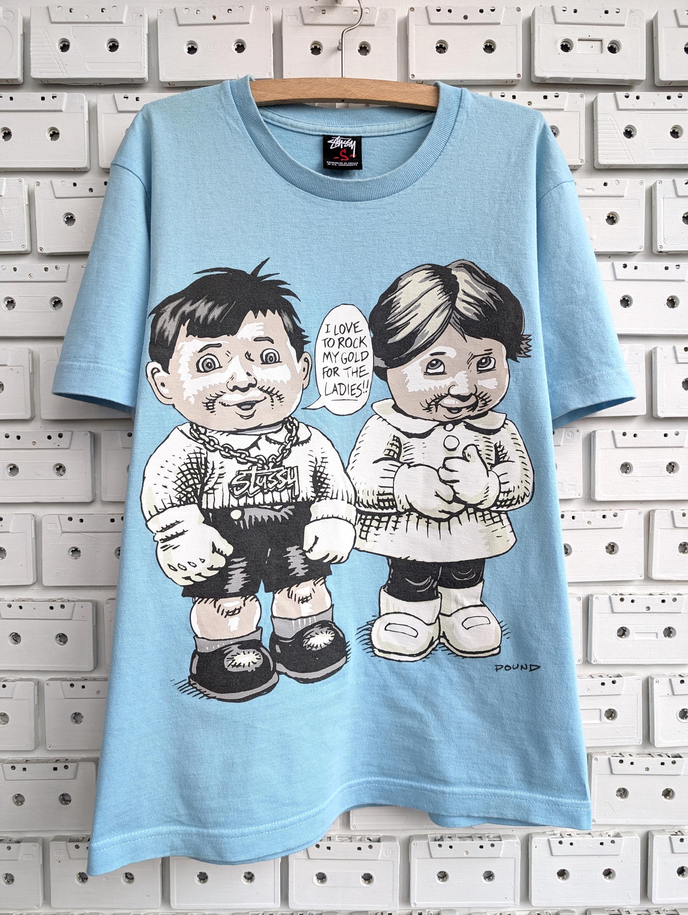 Stussy × POUND 限定コラボ キッズグラフィックTEE Vintage 00s Stussy Pound T-shirt Light Blue Y2K Streetwear Tee