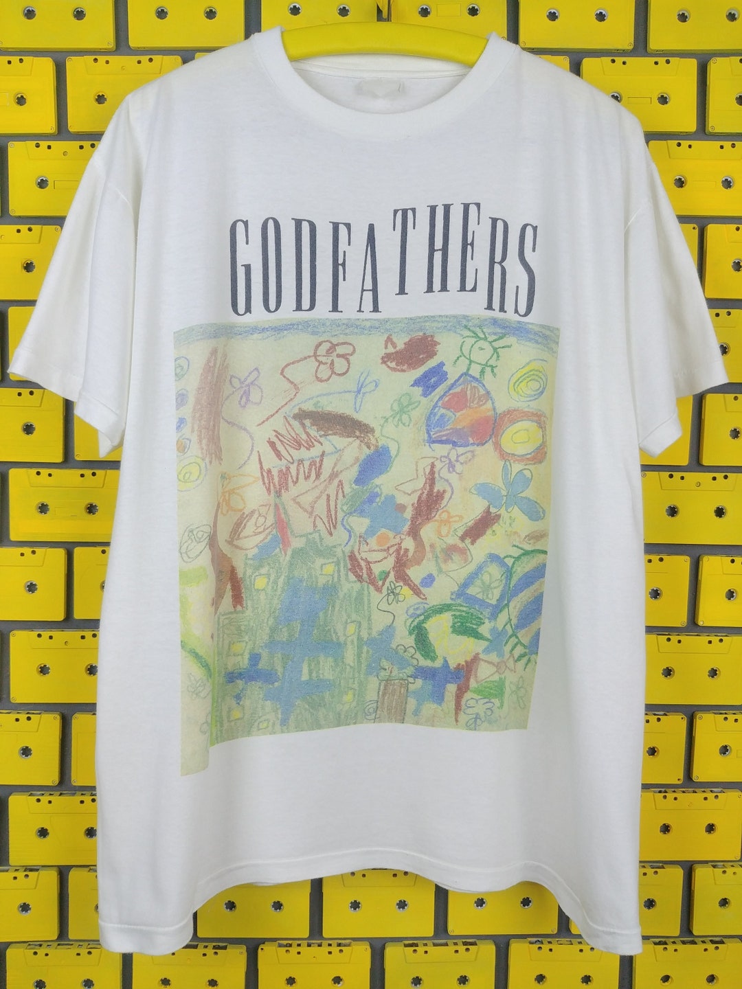 トップス 90s euro The Godfathers love&hate tee XL Vintage 1991 the Godfathers T-shirt Unreal World Album Promo Tour