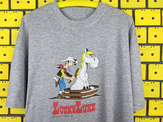 Vintage 1999 Lucky Luke T-shirt American Wild West Cowboy Gunslinger  European Comic Series Cartoon Character Merch Tee Size XL 