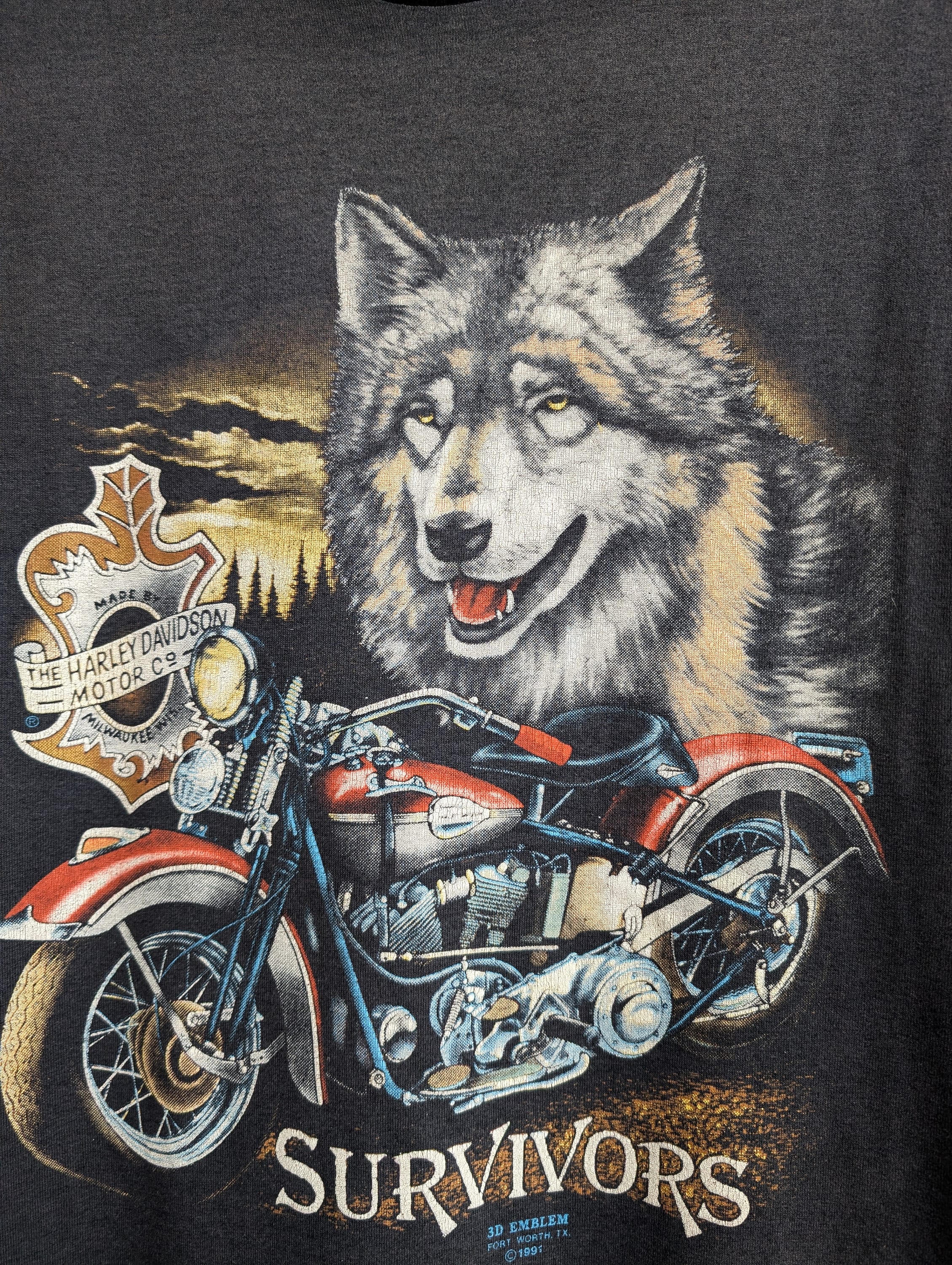 ヴィンテージ 1991 ハーレーダビッドソン サバイバーズ Tシャツ ウルフ