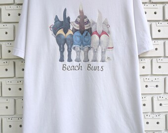 Vintage 90s 00s Beach Bums Cute Dogs T-shirt Bob Harrison Art