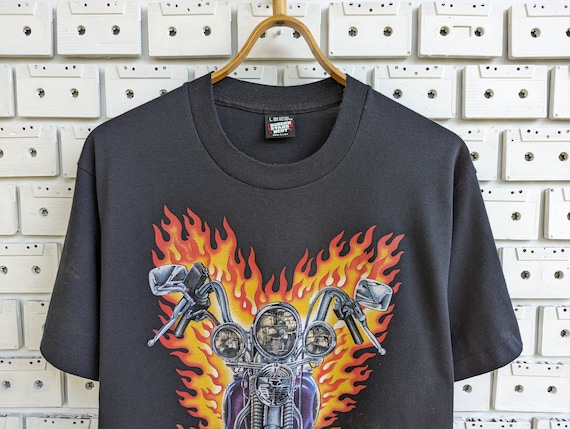 Vintage 1992 Easyriders Bike on Fire T-shirt Just Brass Burning