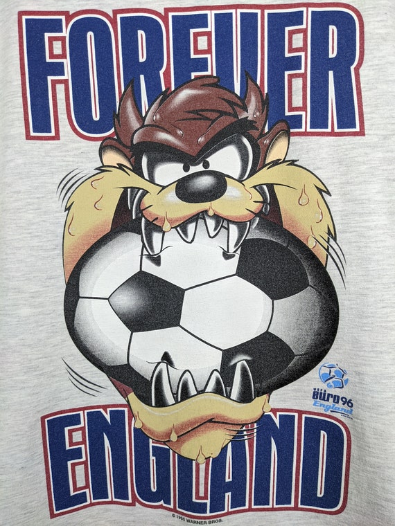 Vintage 1995 Taz Devil T-Shirt "Forever England" UEFA Euro 96 Looney Tunes Tasmanian Devil Cartoon Character Merch Tee Size M View 3