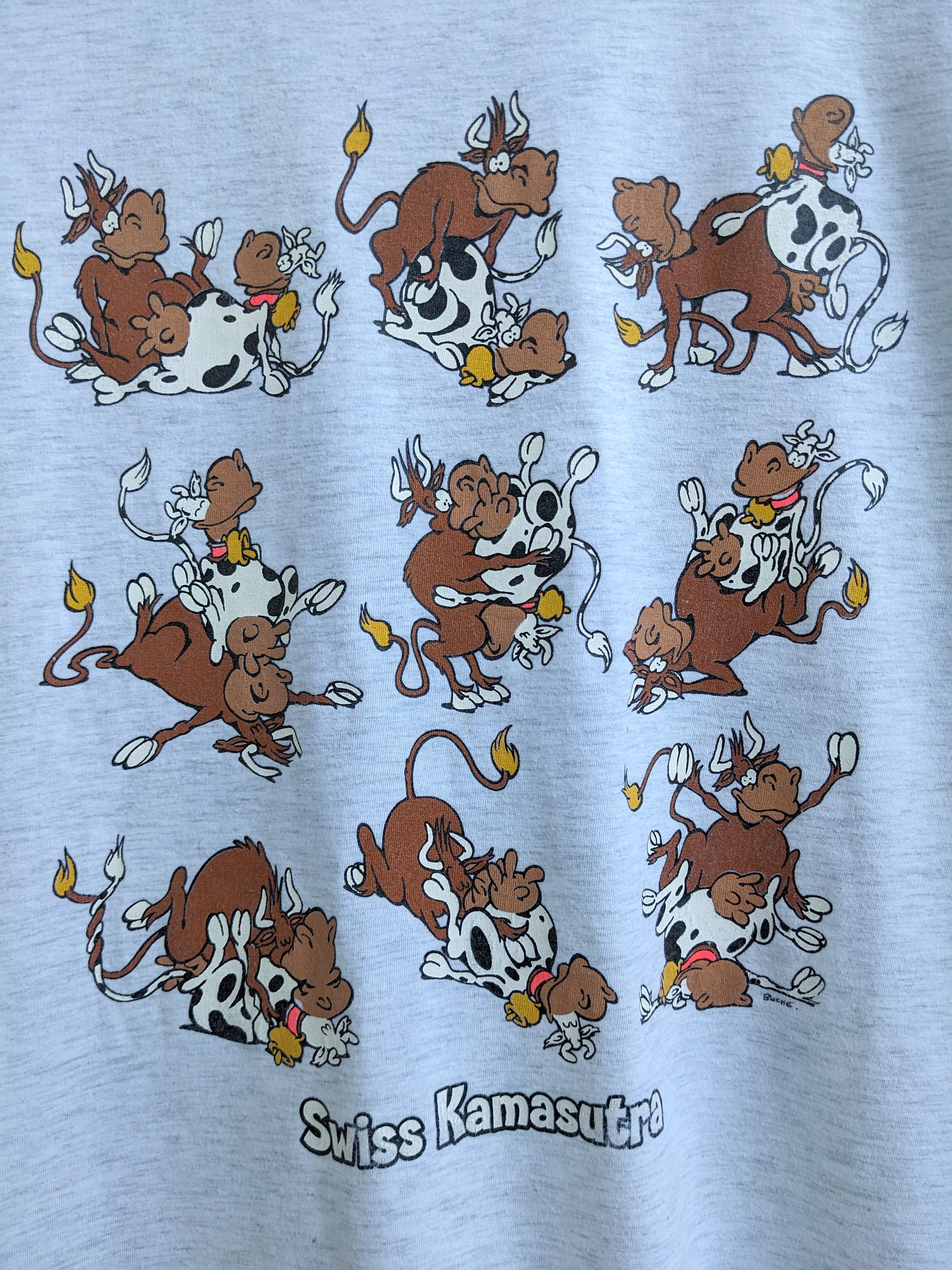 Vintage 00s Animals Sex Position T-shirt Funny Cow Swiss Kamasutra 