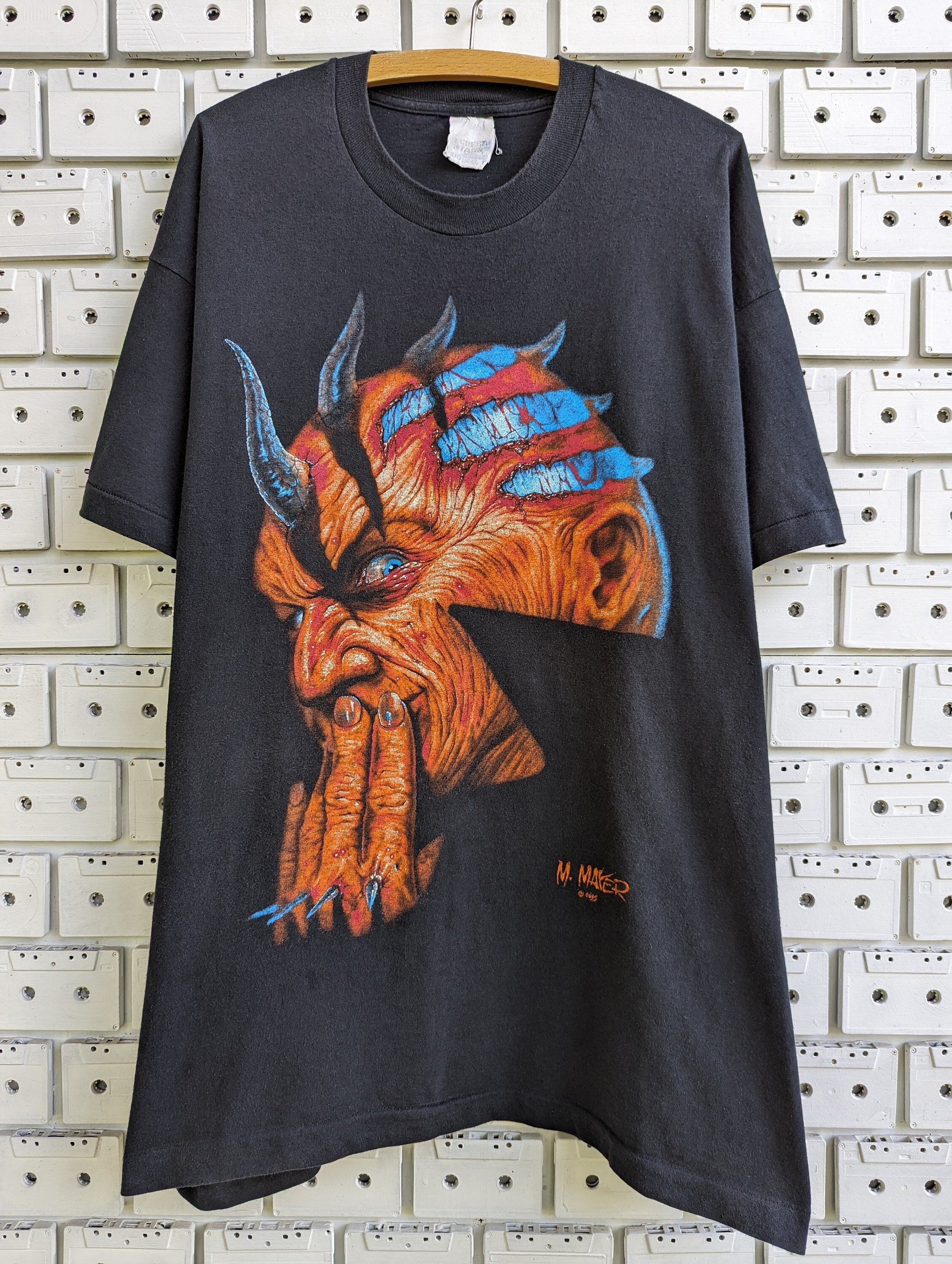 Vintage 90s Demon Face T-shirt Markus Mayer Artwork Inferno Devil