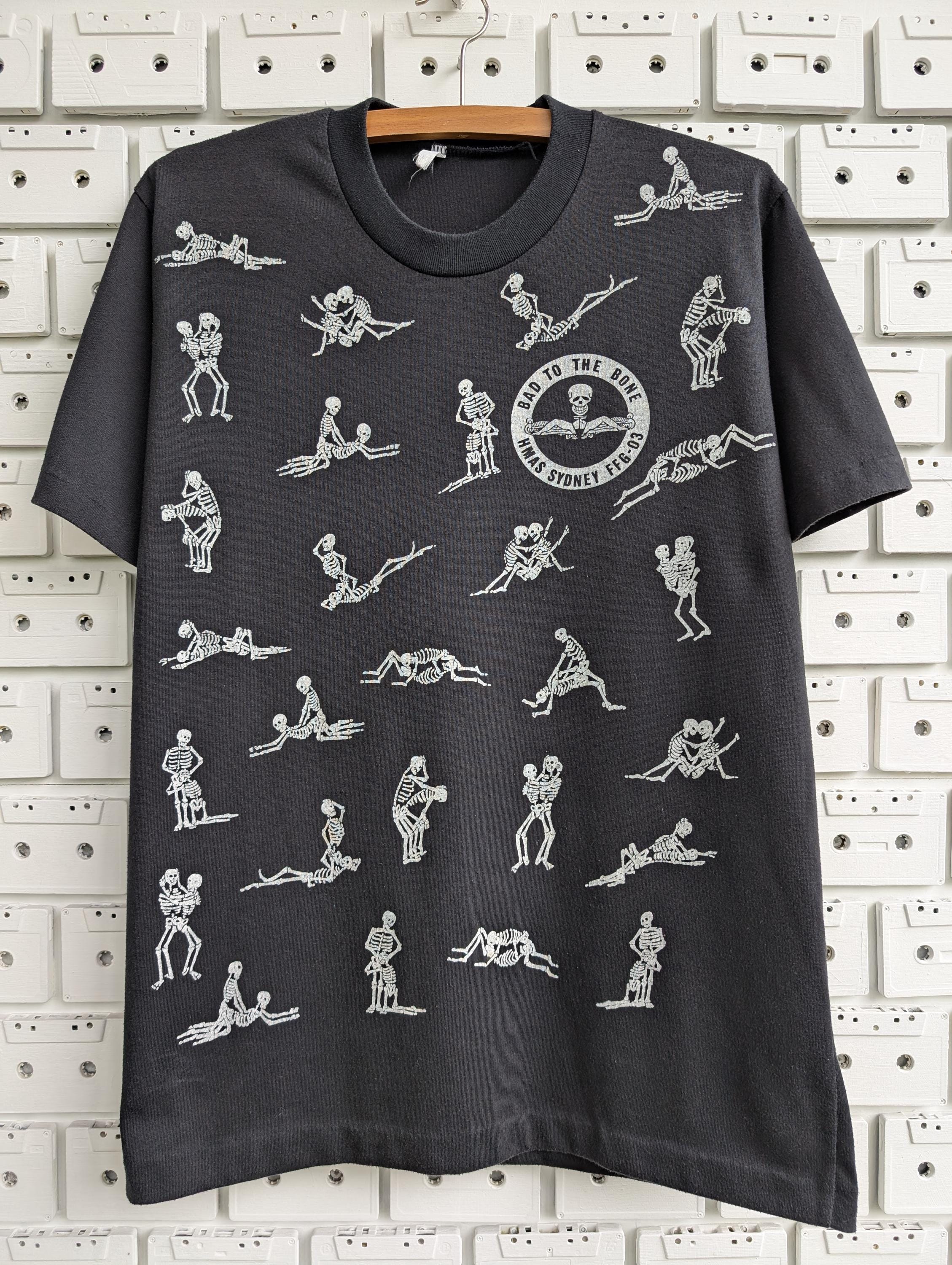 Vintage 80s 90s Skeleton Sex Position T-shirt Bad to the Bone Kama