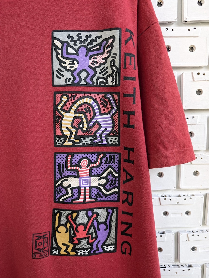 Vintage 90s Keith Haring T-Shirt Pop Art Artist Graphic Print Bootleg Tee Size XL image 3