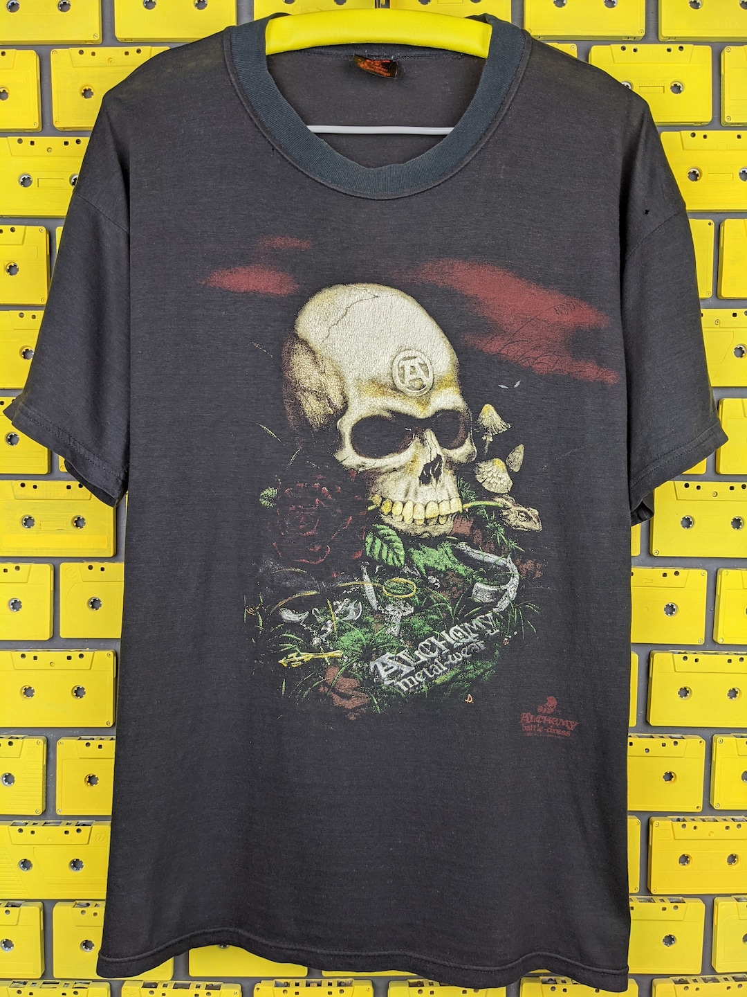 Vintage 1990 Alchemy Battle Dress T-shirt Metal Wear Gothic Skull