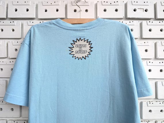 Vintage 00s Stussy Pound T-shirt Light Blue Y2K Streetwear Tee