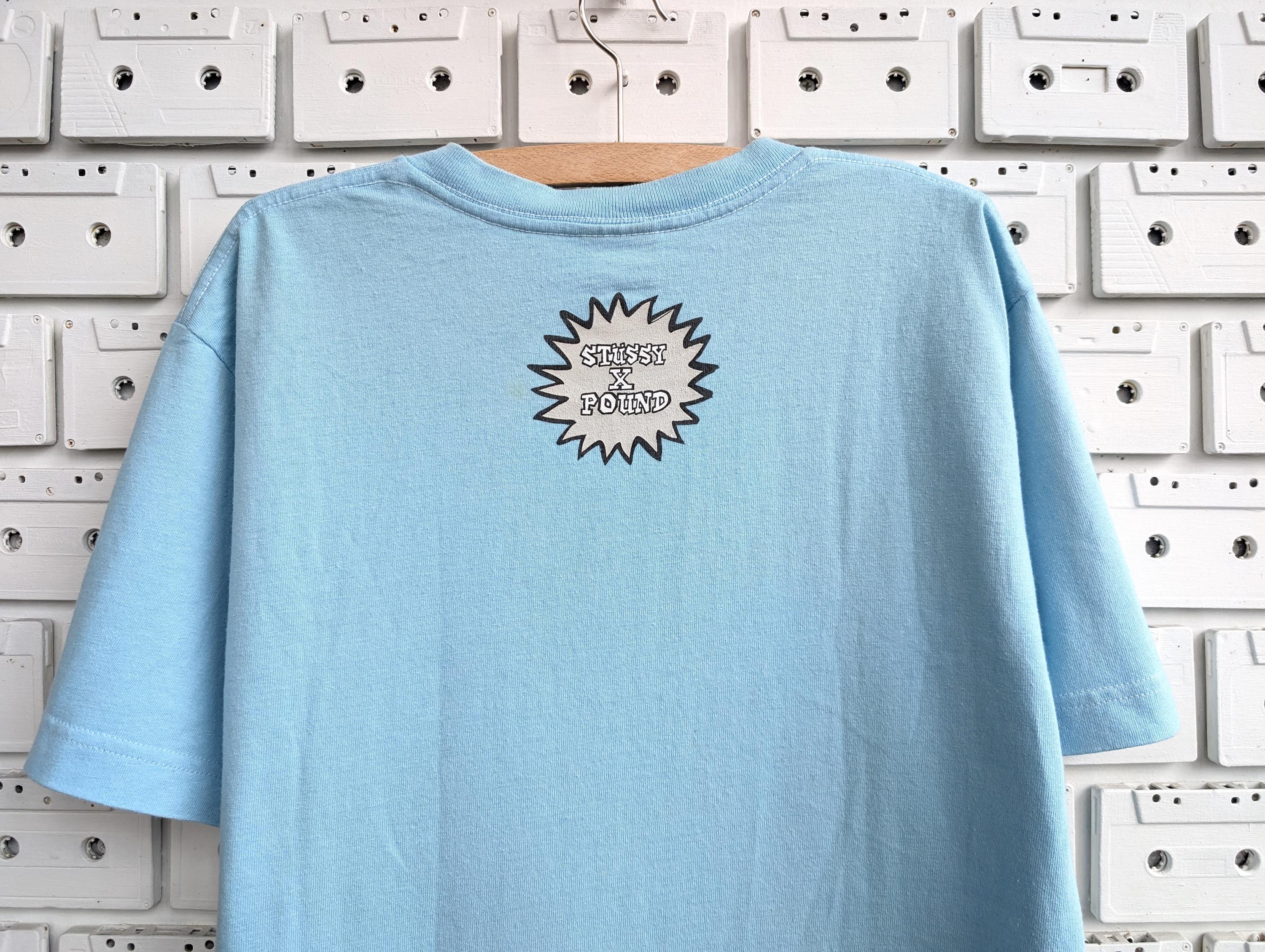 Vintage 00s Stussy Pound T-shirt Light Blue Y2K Streetwear Tee