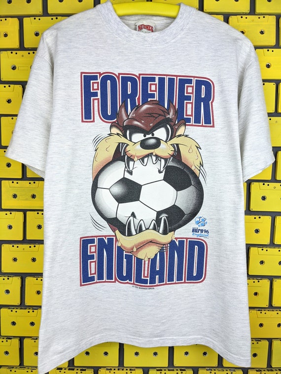 Vintage 1995 Taz Devil T-Shirt "Forever England" UEFA Euro 96 Looney Tunes Tasmanian Devil Cartoon Character Merch Tee Size M