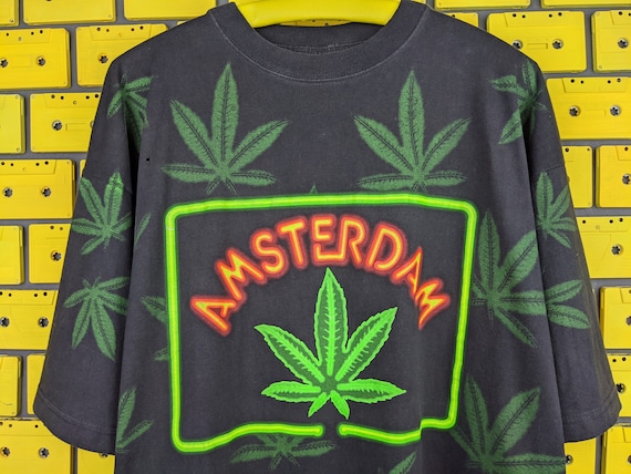 Vintage 90s Amsterdam Weed Leaf T-Shirt Marijuana Sto… - Gem