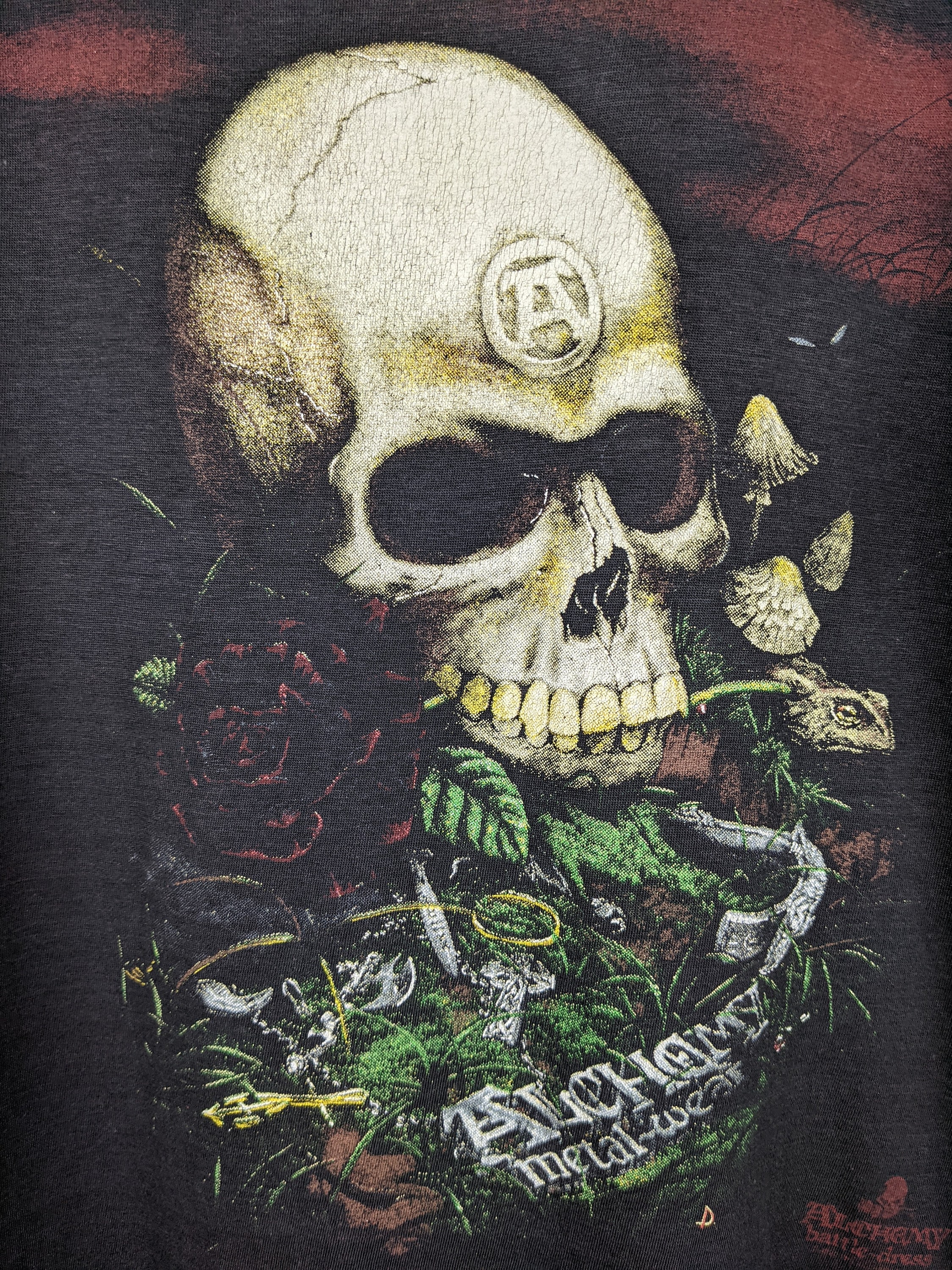 Vintage 1990 Alchemy Battle Dress T-shirt Metal Wear Gothic Skull 