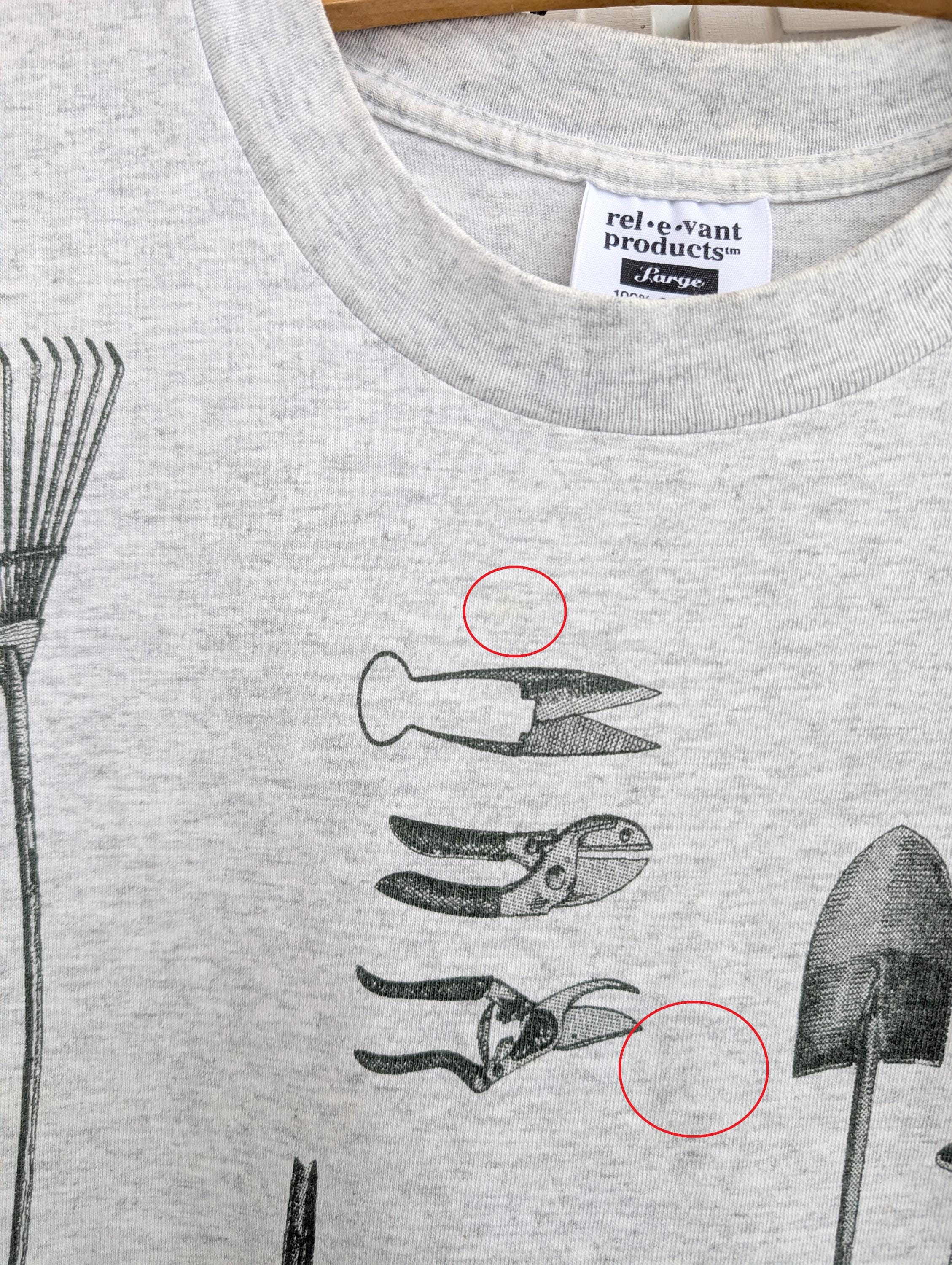 Vintage 1994 Gardening Tools T-shirt Rel-e-vant Products Brand All 