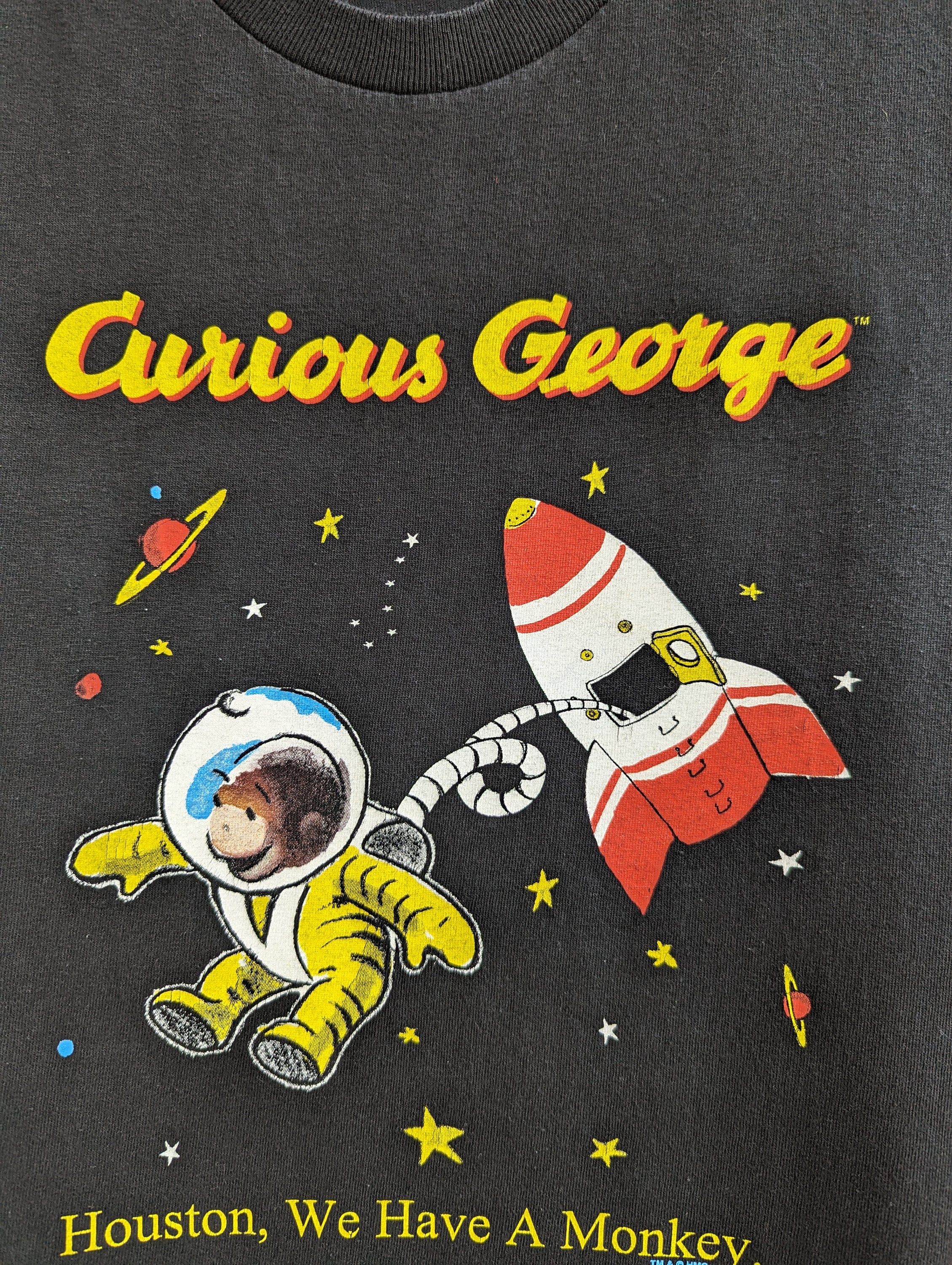 Vintage 00s Curious George T-shirt Funny Astronaut Monkey Children 
