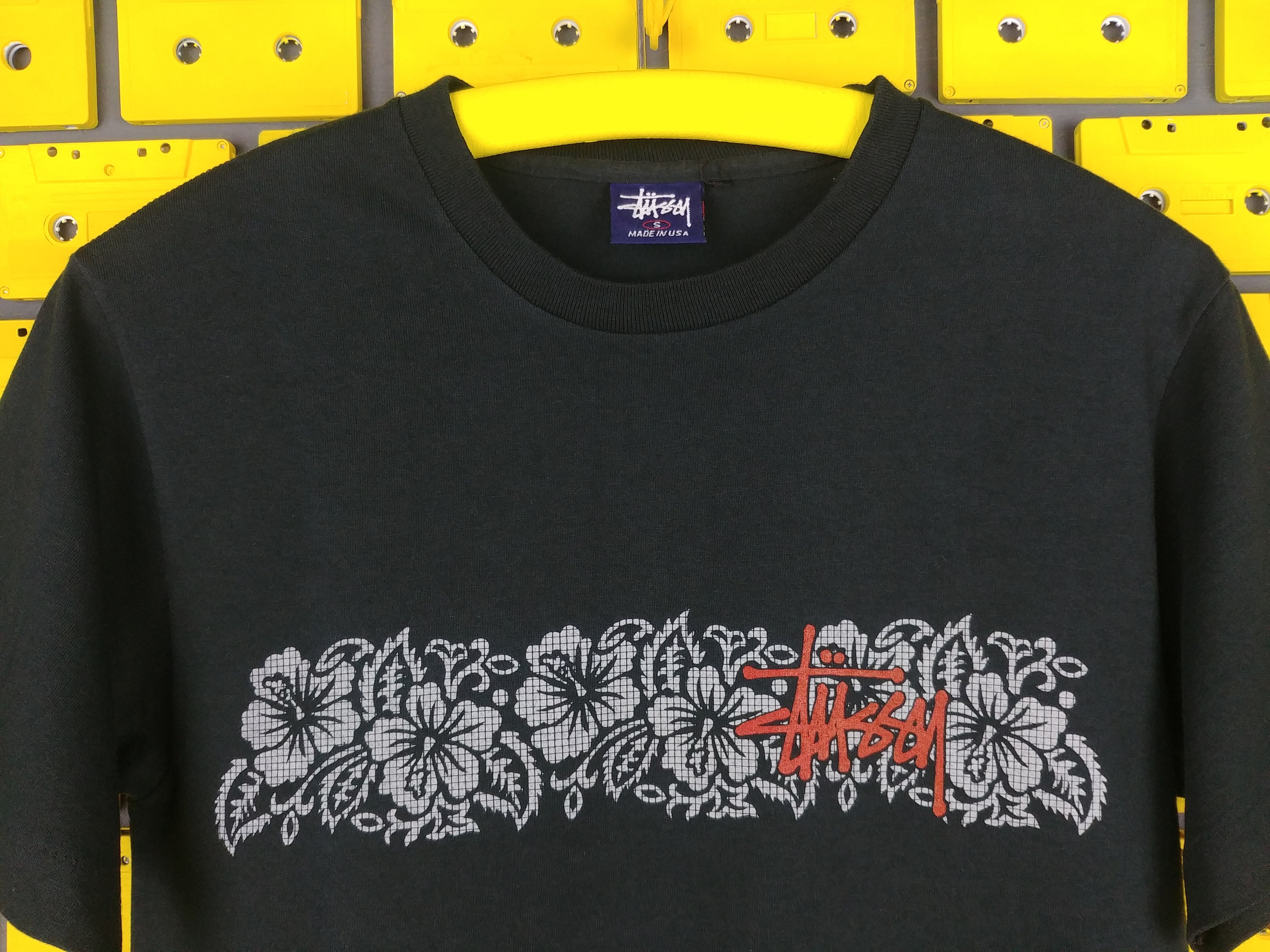 Vintage 90s Stussy T-shirt Flower Stripe Unworn Single Stitch