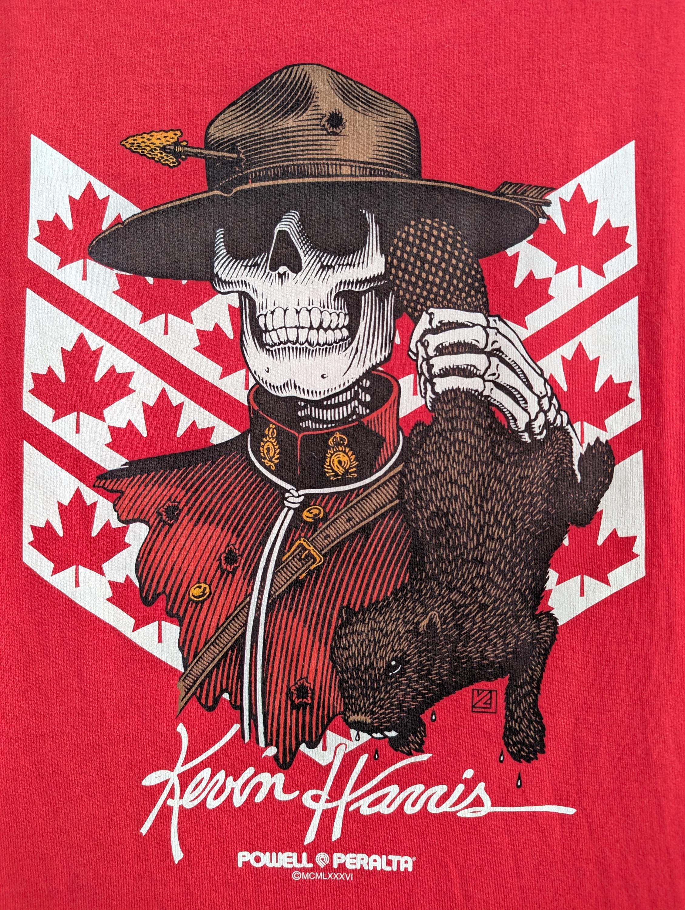 Vintage 00s Powell Peralta T-shirt Kevin Harris Skeleton Mountie