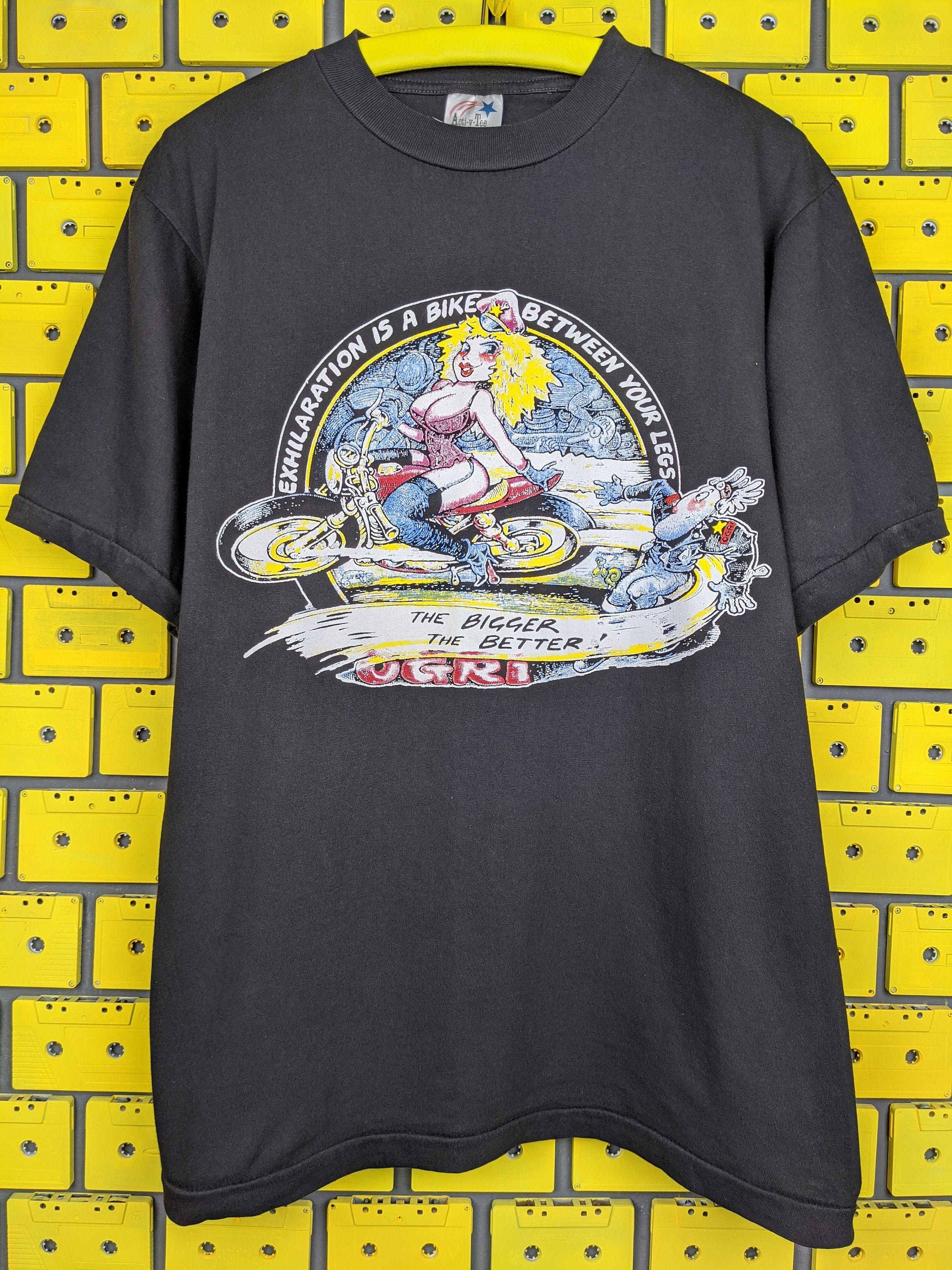 Vintage 90s Ogri Rocker Biker T Shirt Paul Sample British Cartoon Back Street Heroes Motorcyclist Merch Tee Size M