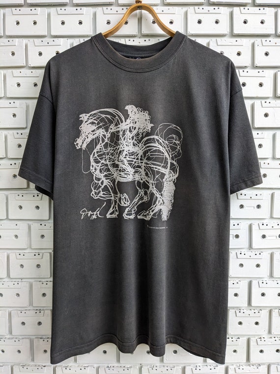 Vintage 1999 Salvador Dali T-shirt Horse Rider Sketch Art Spanish