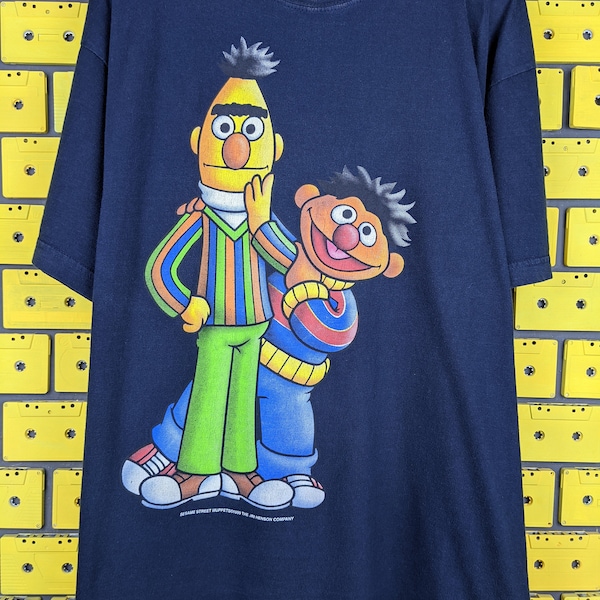 Vintage 1999 Bert & Ernie T-Shirt Sesame Street Muppets Cookie Monster Jim Henson Comedy TV Show Cartoon Characters Merch Tee Size L/XL