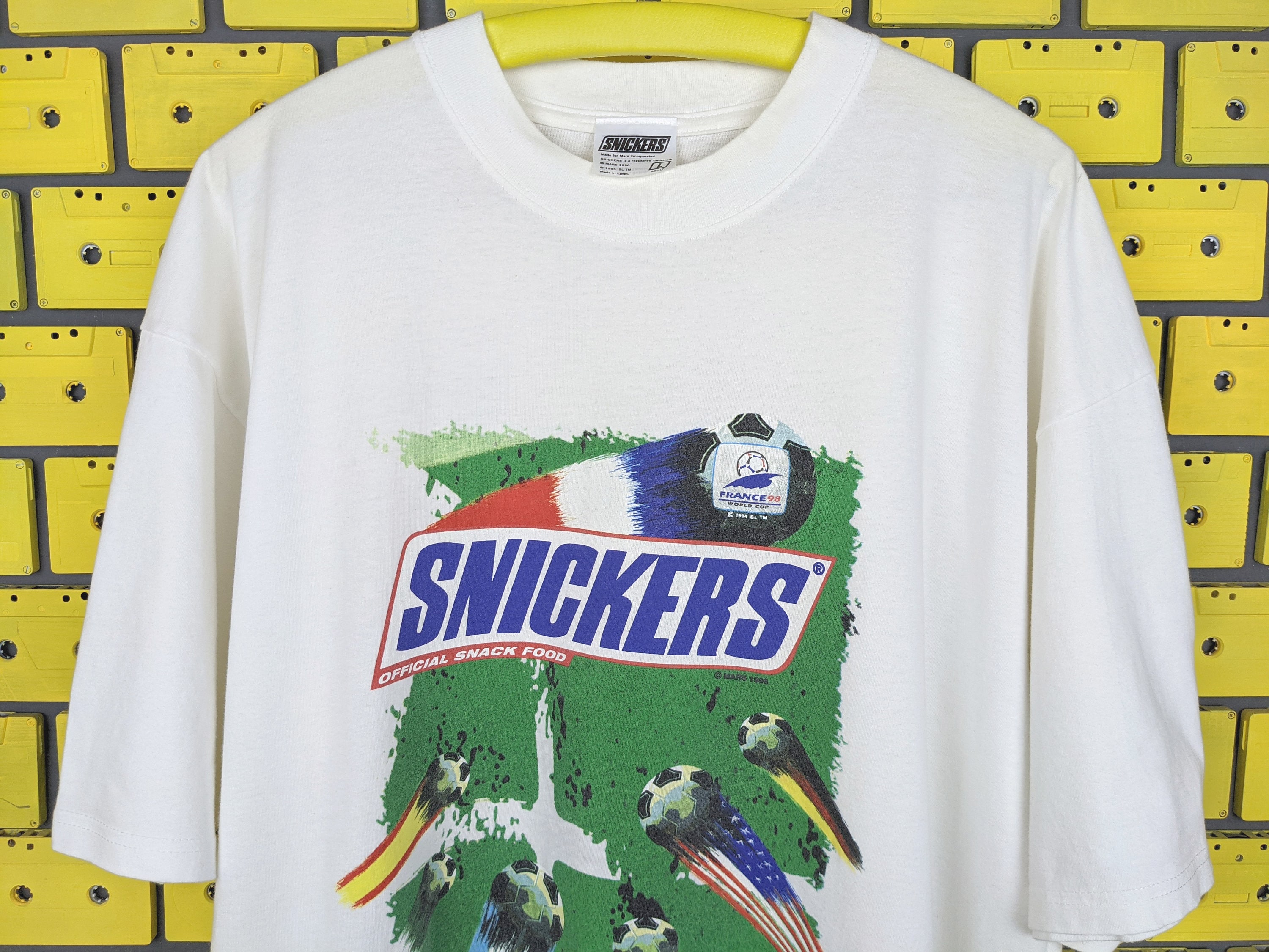 Vintage 90s Snickers Soccer T-shirt France 1998 FIFA World Cup