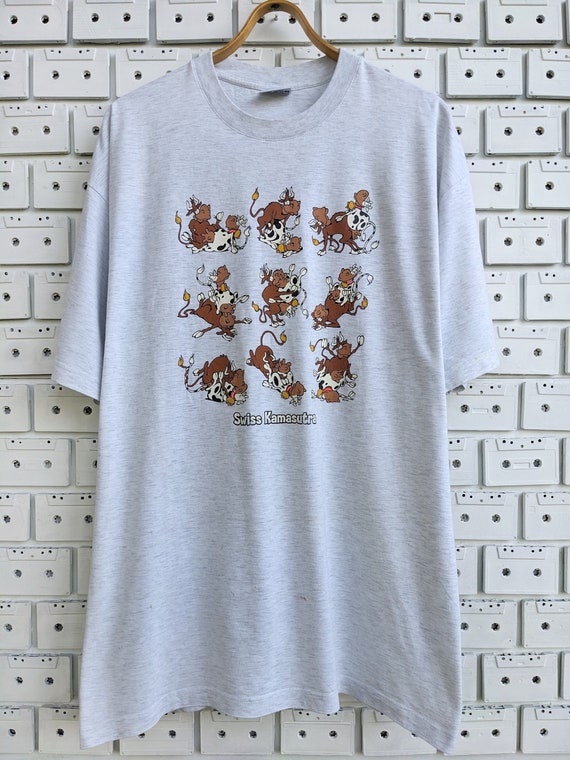 スペシャル 00s Hanes sex sells エロ tee アニマル Vintage 00s Animals Sex Position T-shirt Funny Cow Swiss Kamasutra