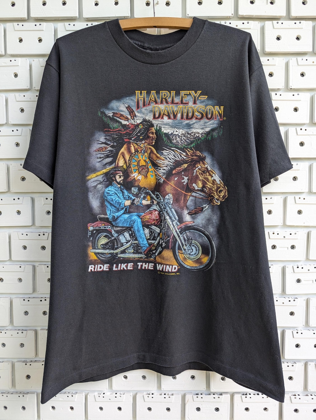 Vintage 1991 Harley Davidson T-shirt Ride Like the Wind Native