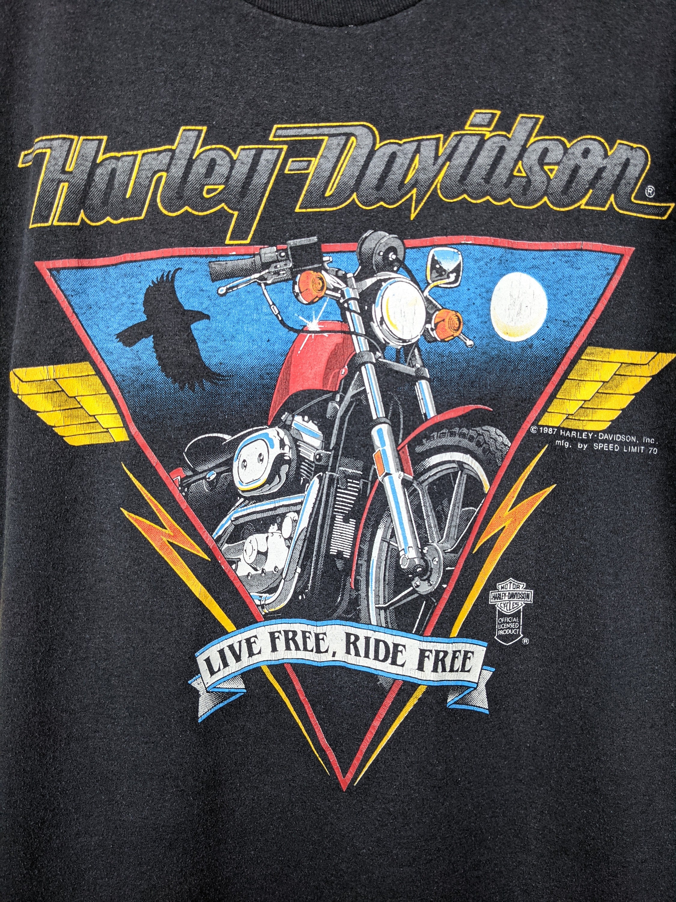 ヴィンテージ 1987 ハーレーダビッドソン Tシャツ「Live Free, Ride