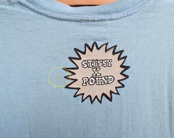 Vintage 00s Stussy Pound T-shirt Light Blue Y2K Streetwear Tee