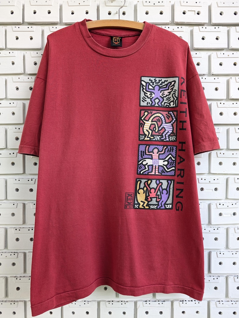 Vintage 90s Keith Haring T-Shirt Pop Art Artist Graphic Print Bootleg Tee Size XL image 1