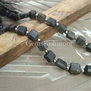 Black Sunstone Nugget Beads: Faceted Indian Cut Gemstone, 8 Inch Strand