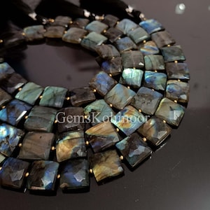 Perline di labradorite naturale fatte a mano di forma quadrata, qualità AAA, perline di pietra preziosa sfaccettate di labradorite multifuoco, filo da 8 pollici, 12-15 mm
