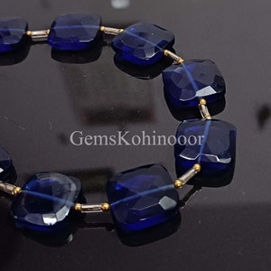 Blue Chalcedony Beads: AAA Faceted Cushion, 8 Inch Strand (13-16mm)