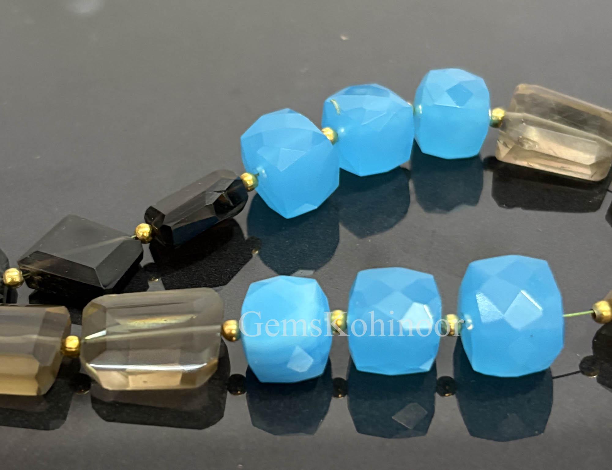 ファセットスモーキークォーツナゲットビーズ：8インチストランド