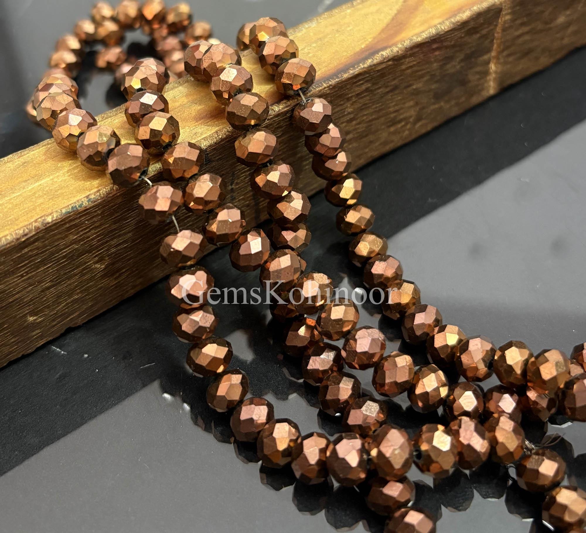 ローズゴールド パイライト ファセット ロンデルビーズ: 7 mm、8